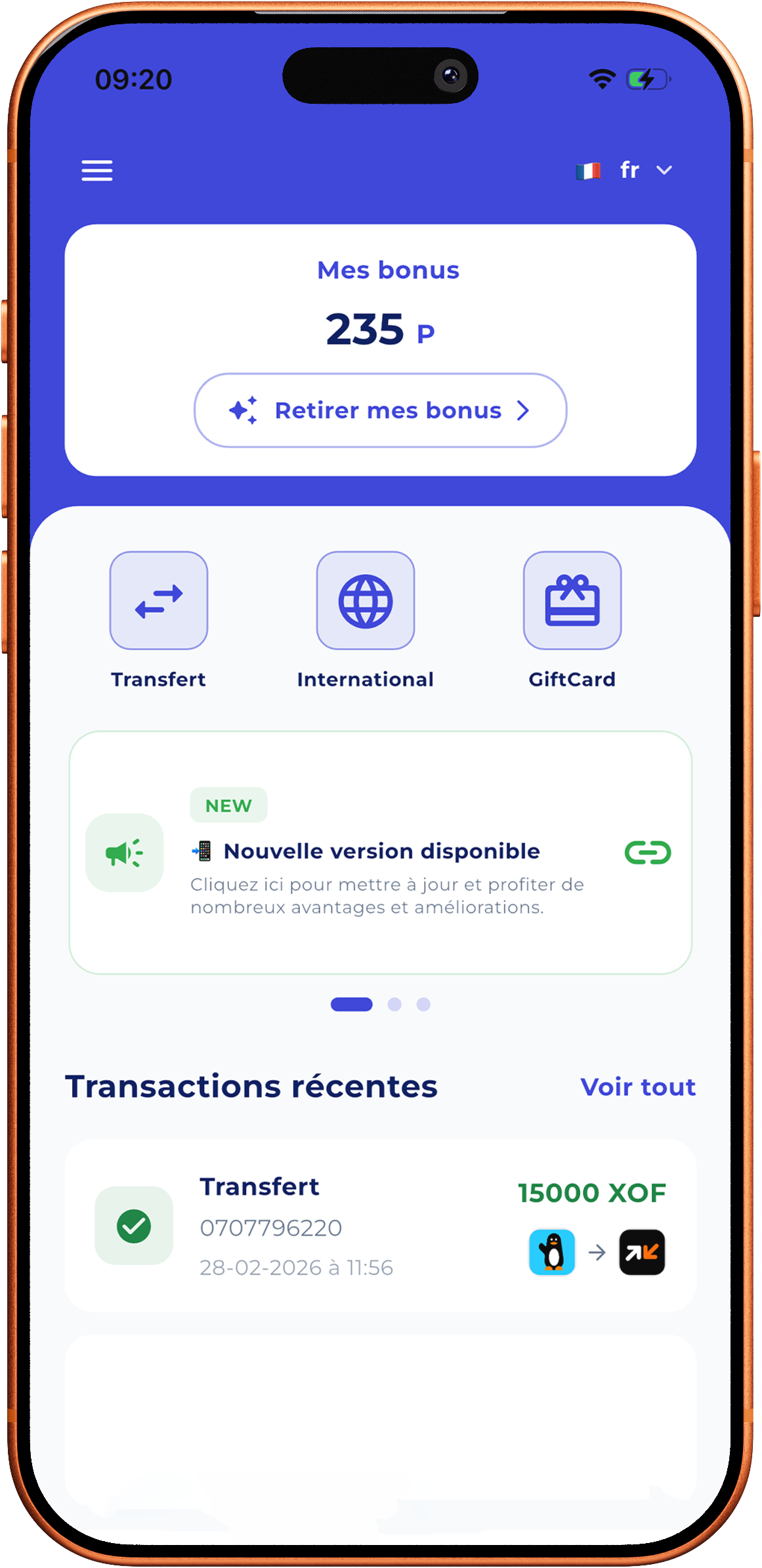 Application WalliSend sur iPhone